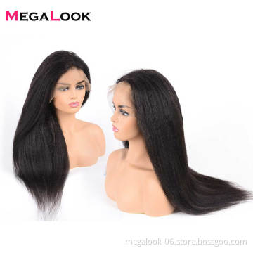 Cheap Virgin Human Hair Light Italian Yaki Kinky Straight Front Lace Wig For Black Women